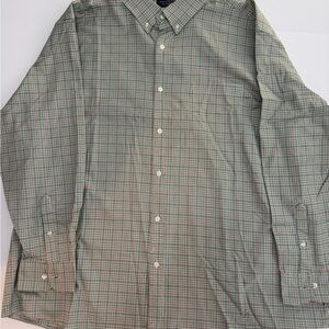 Roundtree & Yorke Green and Red Micro-Check Button-Down Dress Shirt